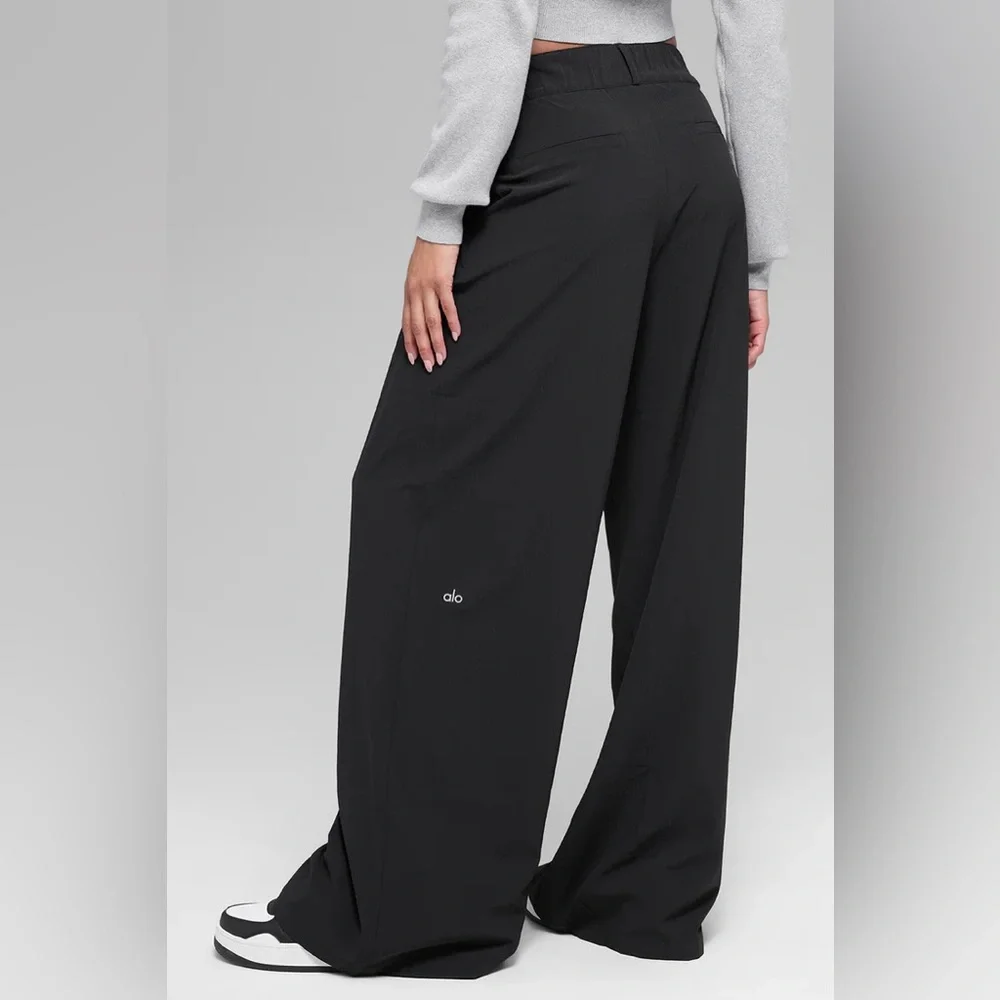 ALO Yoga High Waist Dreamscape Wide Leg Trouser Pants Black Size Large